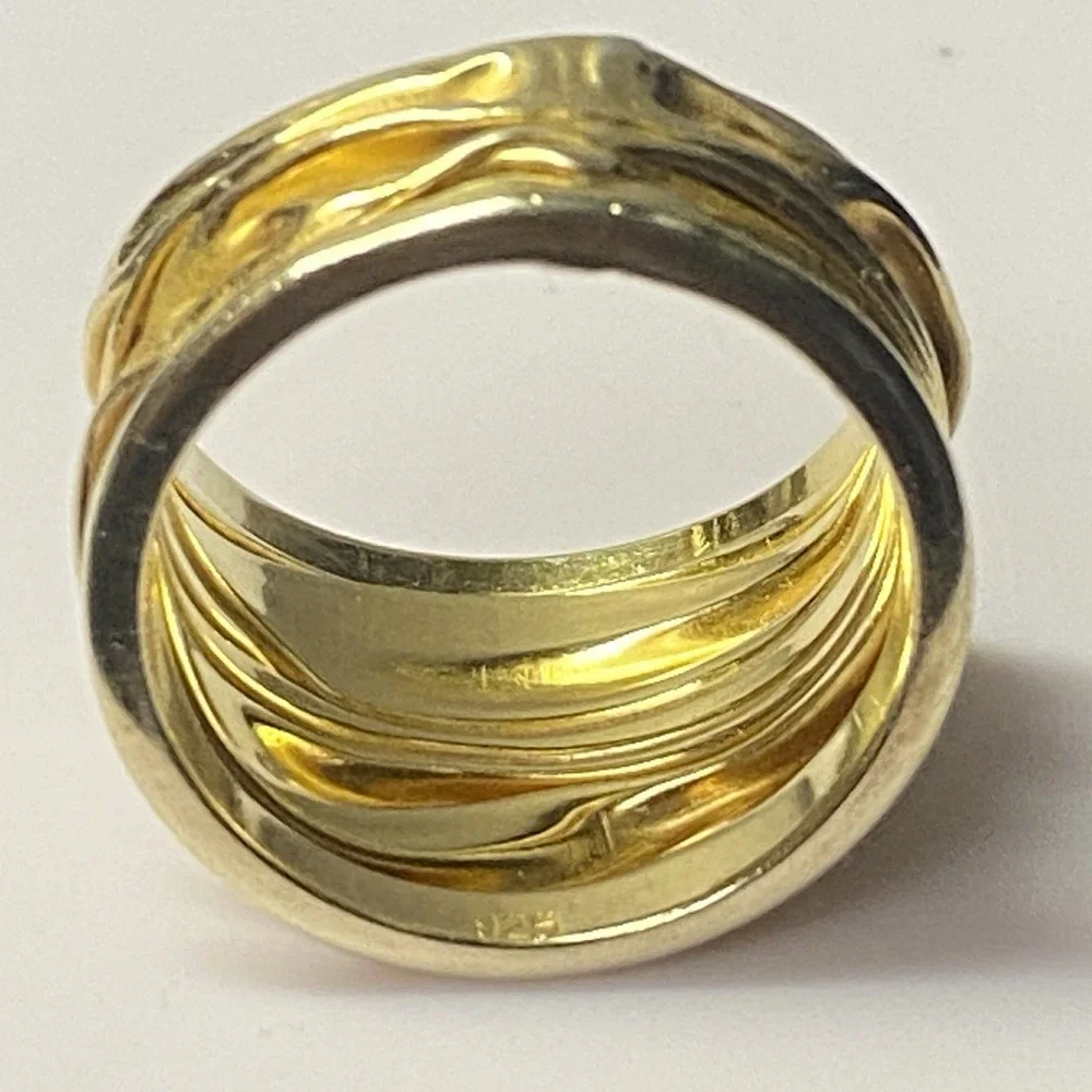 Wide Artisan 925 Gold Over Sterling Silver Ring Band Sz 8.75